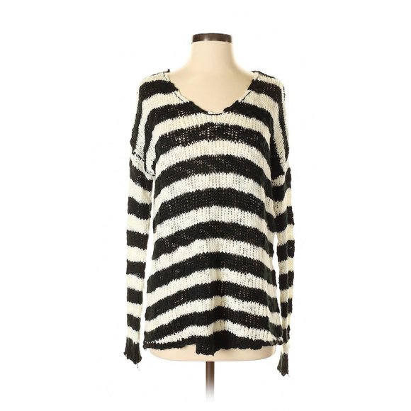 Audrey 3+1 Black & White Striped Slouch Sweater - Picture 2 of 11